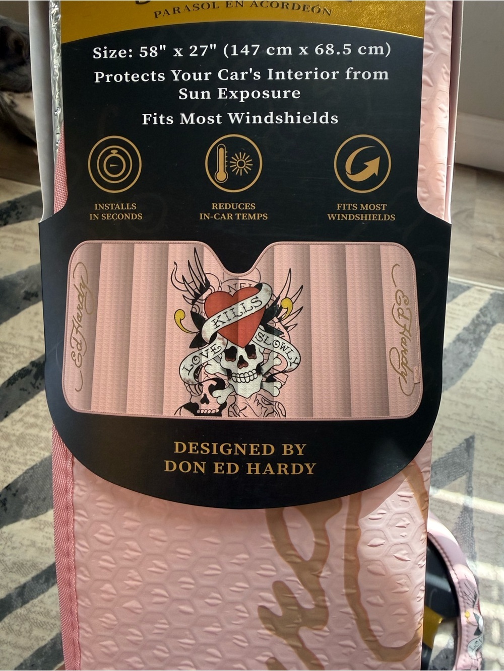 Ed Hardy Pink Car Sunshade - Picture 2 of 2